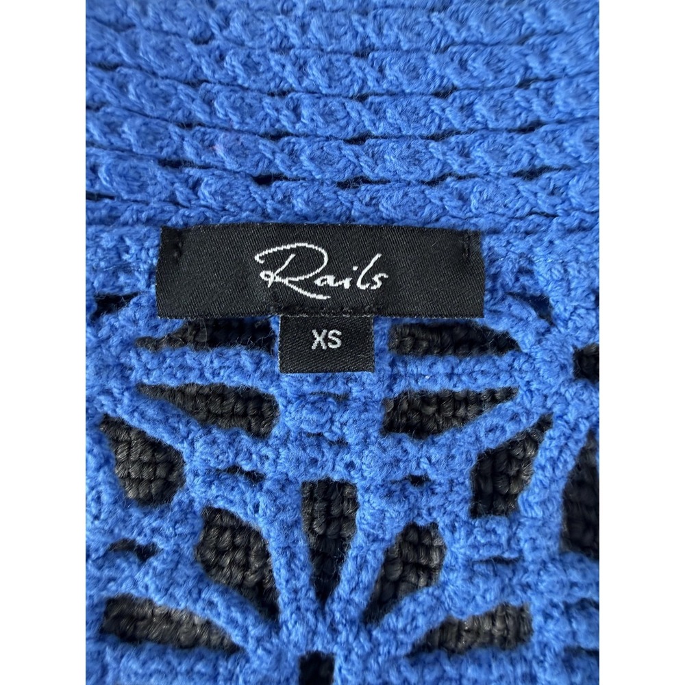 Rails Sweater Womens XS Blue Louiza Crochet Floral V Neck Bell Sleeve Open Knit - Picture 3 of 10